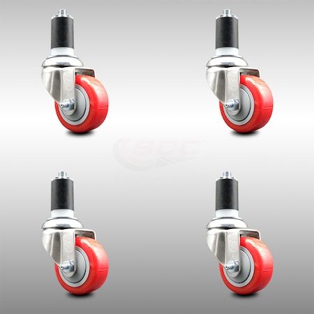 Service Caster 3.5 Inch 316SS Red Polyurethane Swivel 1-5/8 Inch Expanding Stem Caster Set SCC-SS316EX20S3514-PPUB-RED-158-4